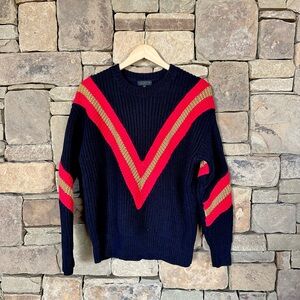 Rag & Bone Red and Gold Chevron Knit Crew Sweater Size XS